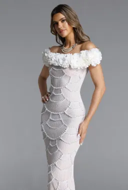 Bella Barnett Neela Romantic Contour Off Shoulder Pearl Floral Maxi Dress for rent on The Volte - image 1