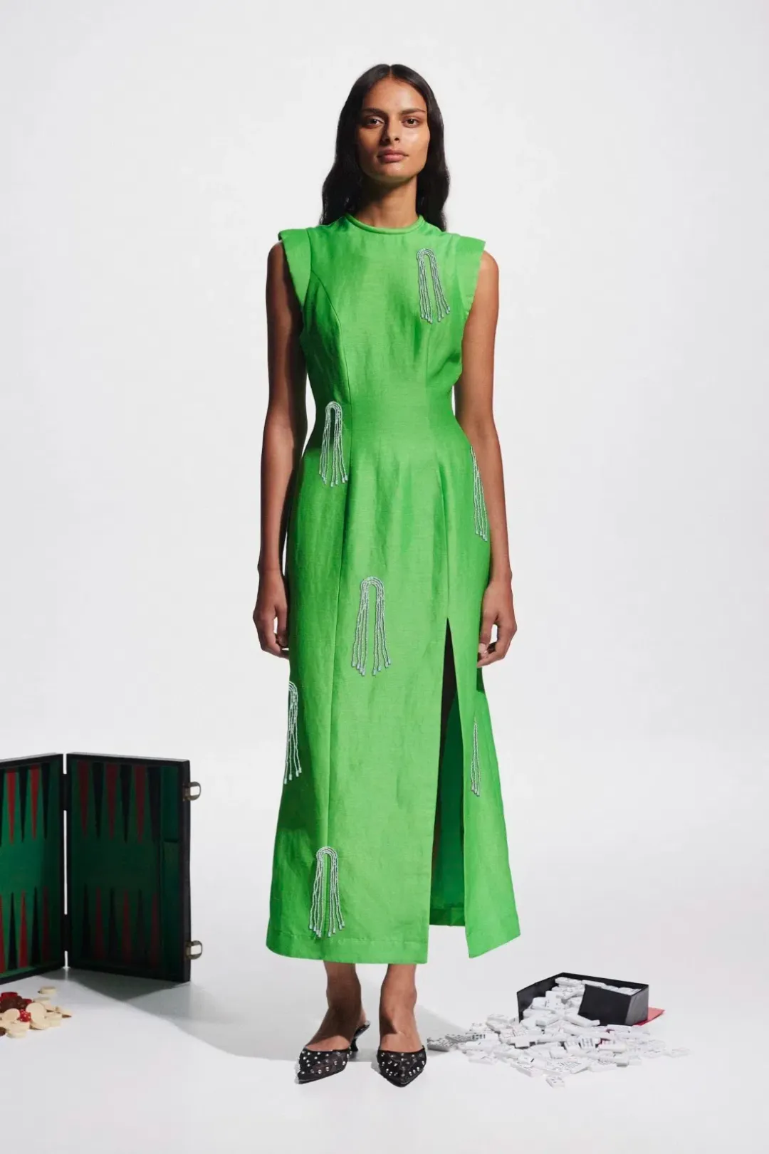Alemais Dazzle Midi Dress; size 10; green for rent on The Volte - main image