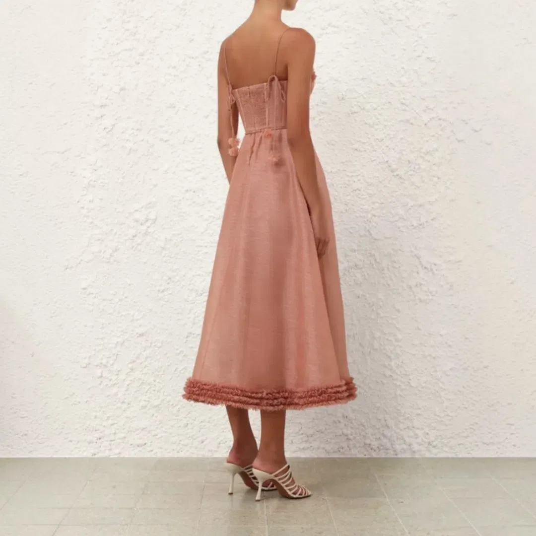 Zimmermann Luna Ruffle Midi Dress In Peony Size 1 / 10 AU for rent on The Volte - main image