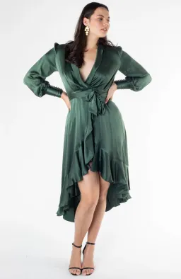 Zimmermann Silk Wrap Midi Dress Emerald Green, Size AU 8 / 0 for rent on The Volte - image 1