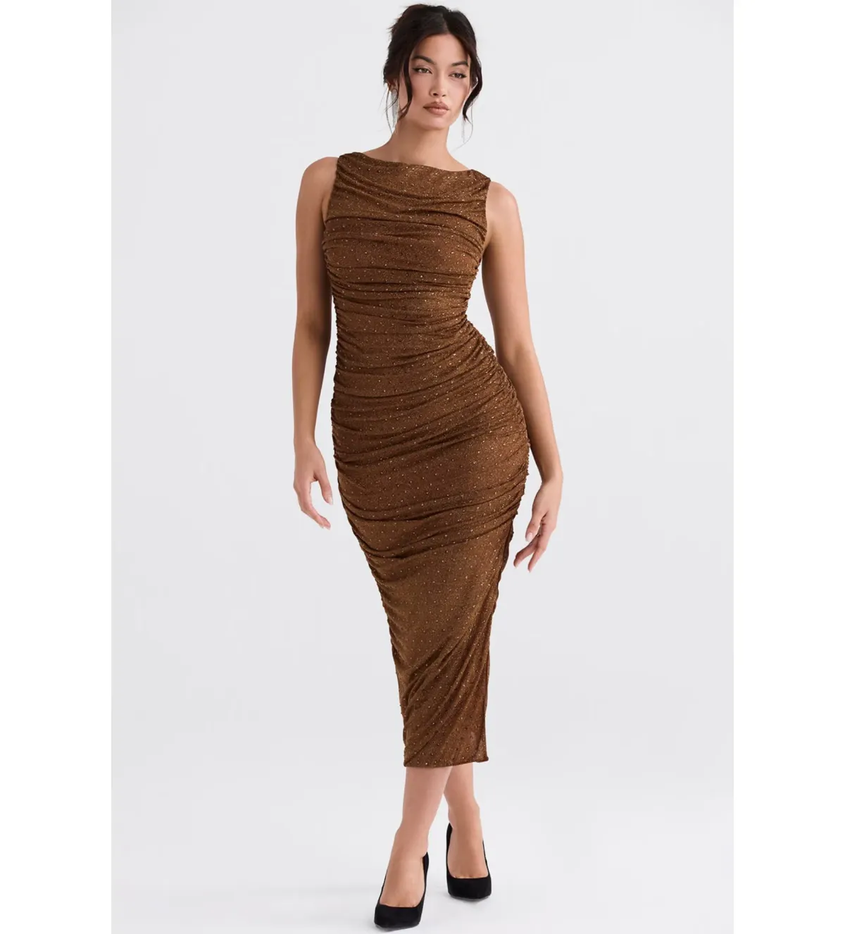 House of CB Laurie Coffee Crystallised Maxi Dress Size 6 for rent on The Volte - main image