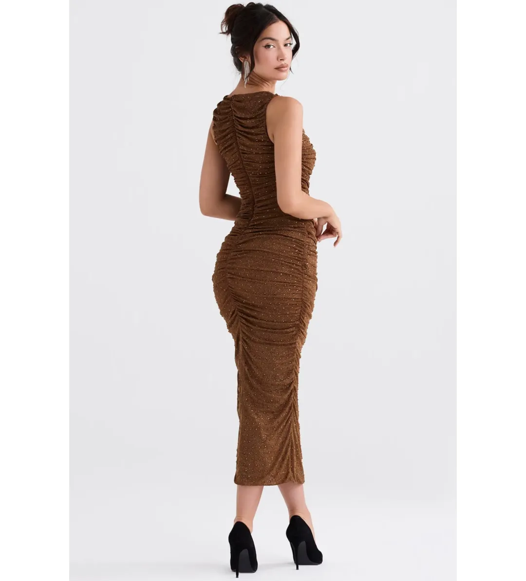 House of CB Laurie Coffee Crystallised Maxi Dress Size 6 for rent on The Volte - main image