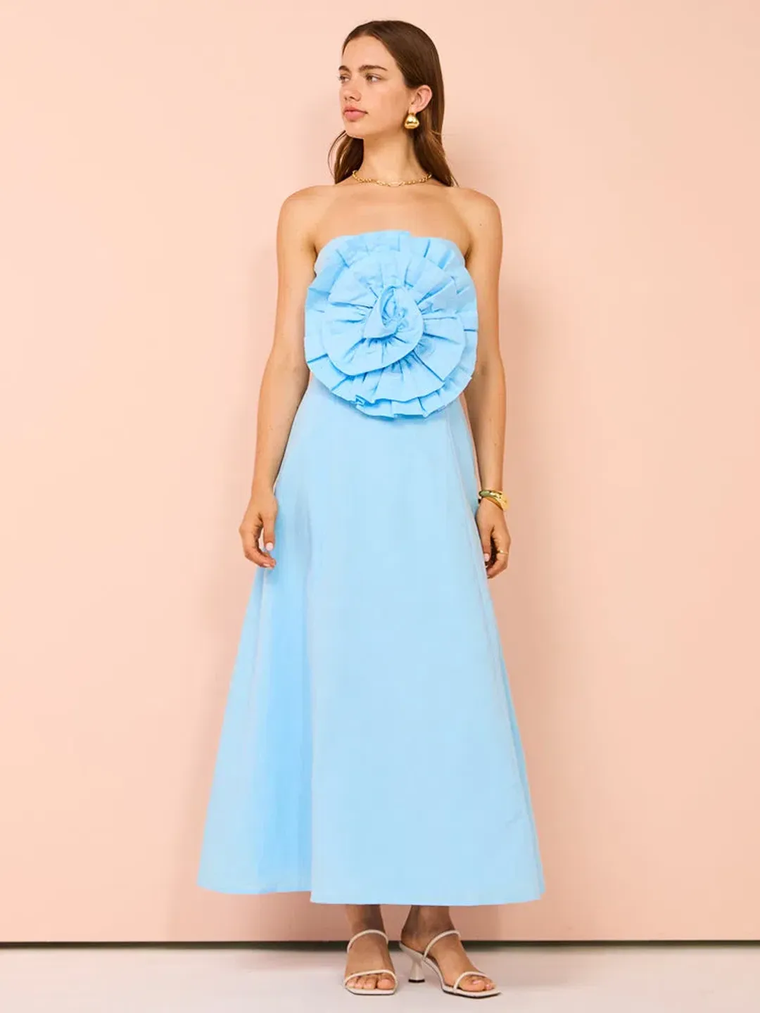 Issy Bustier Rose Midi Dress In Blue Size 16 for rent on The Volte - main image
