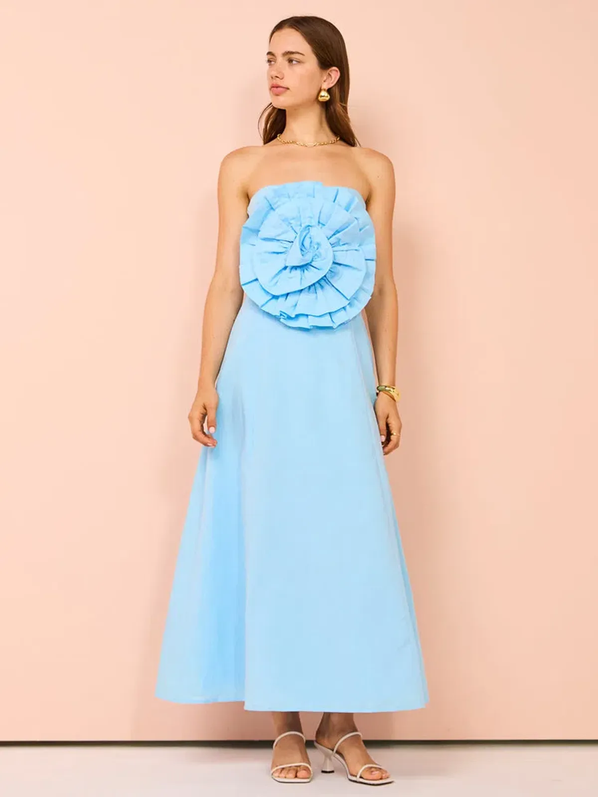 Issy Bustier Rose Midi Dress In Blue Size 16 for rent on The Volte - main image