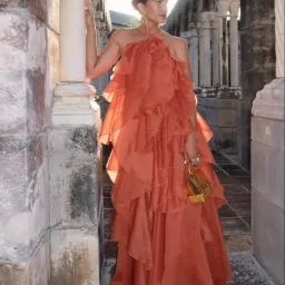 🧡AJE Pandorea Layered Maxi Dress – Size 14 - Clay Coral Orange/Brown Formal Tiered Gown 🧡 for rent on The Volte - image 3