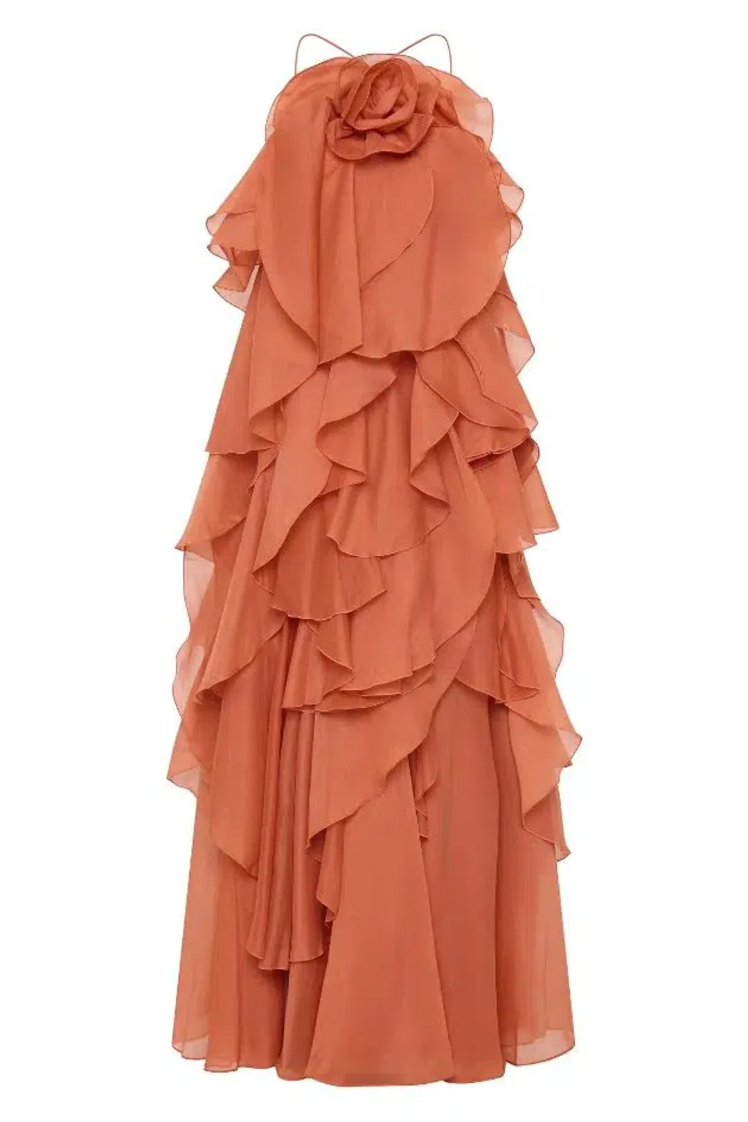 🧡AJE Pandorea Layered Maxi Dress – Size 14 - Clay Coral Orange/Brown Formal Tiered Gown 🧡 for rent on The Volte - main image