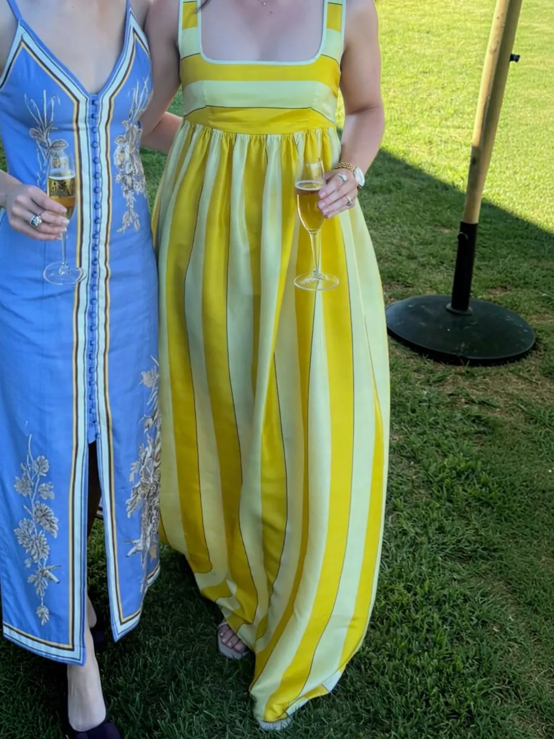 Oroton Slub Silk Striped Sundress Size 14 Strappy Maxi Gown for rent on The Volte - main image