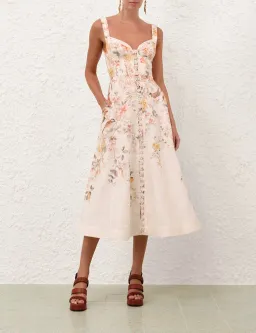 💙 ZIMMERMAN Luna Buttoned Picnic Midi Dress – Cream Songbird Floral – Size 12 AU (Sz 2)💙 for rent on The Volte - image 1