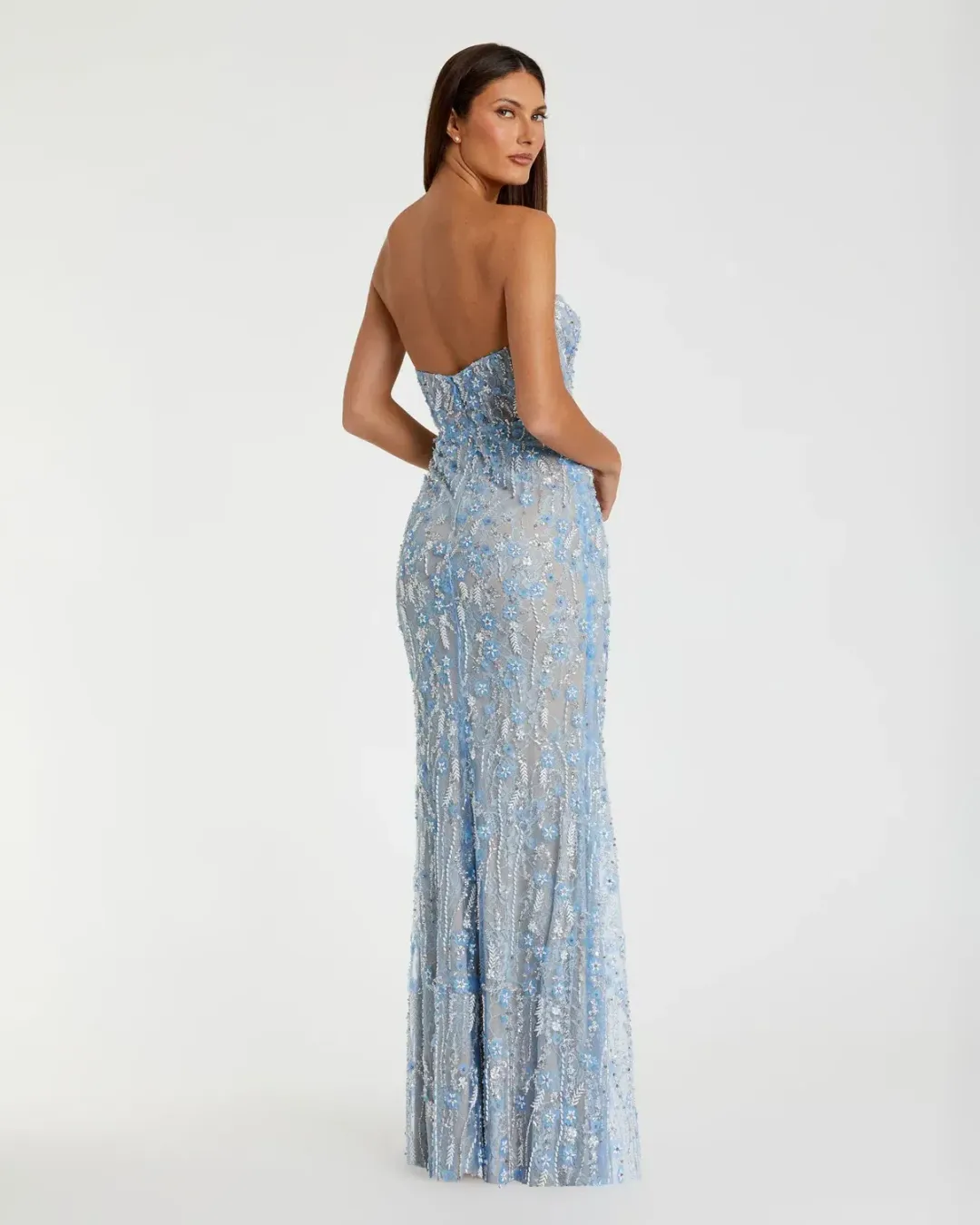 Mac Duggal Blue Embellished Strapless Gown Sz 8 BNWT for rent on The Volte - main image
