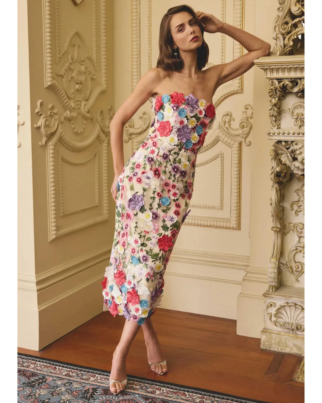 Elliatt Rosette Strapless Midi Dress Floral Size Large for rent on The Volte - main image