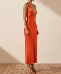 SHONA JOY MILO PLUNGE CROSS BACK MIDI DRESS IN HIBISCUS SIZE AU 8 for rent on The Volte - image 3
