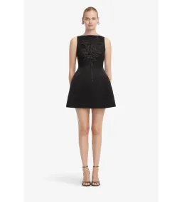 Leo Lin Ali Appliqué Boat Neck Mini Dress in Black Size AU 12 for rent on The Volte - image 1