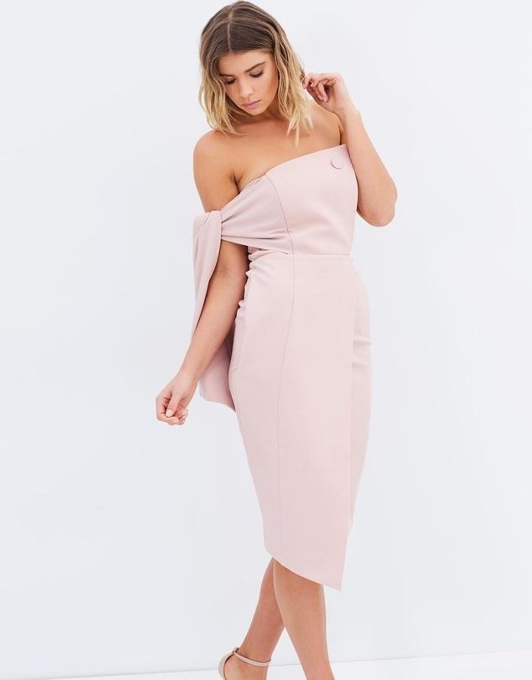 Misha Romi Structured Midi Dress Pink Size 8/S for rent on The Volte - main image