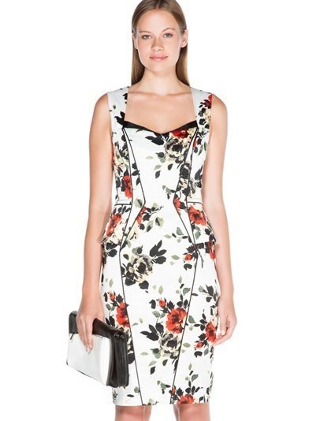 Cue Clustered Rose Satin Dress Floral Size 6 for rent on The Volte - main image
