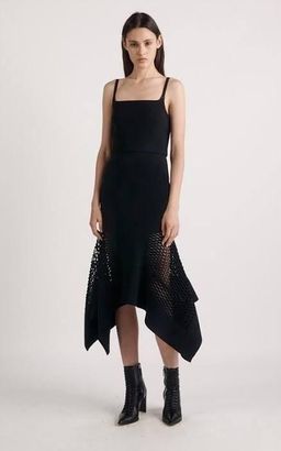 DION LEE honeycomb perf drape dress, navy blue / black, size 8 for rent on The Volte - image 1