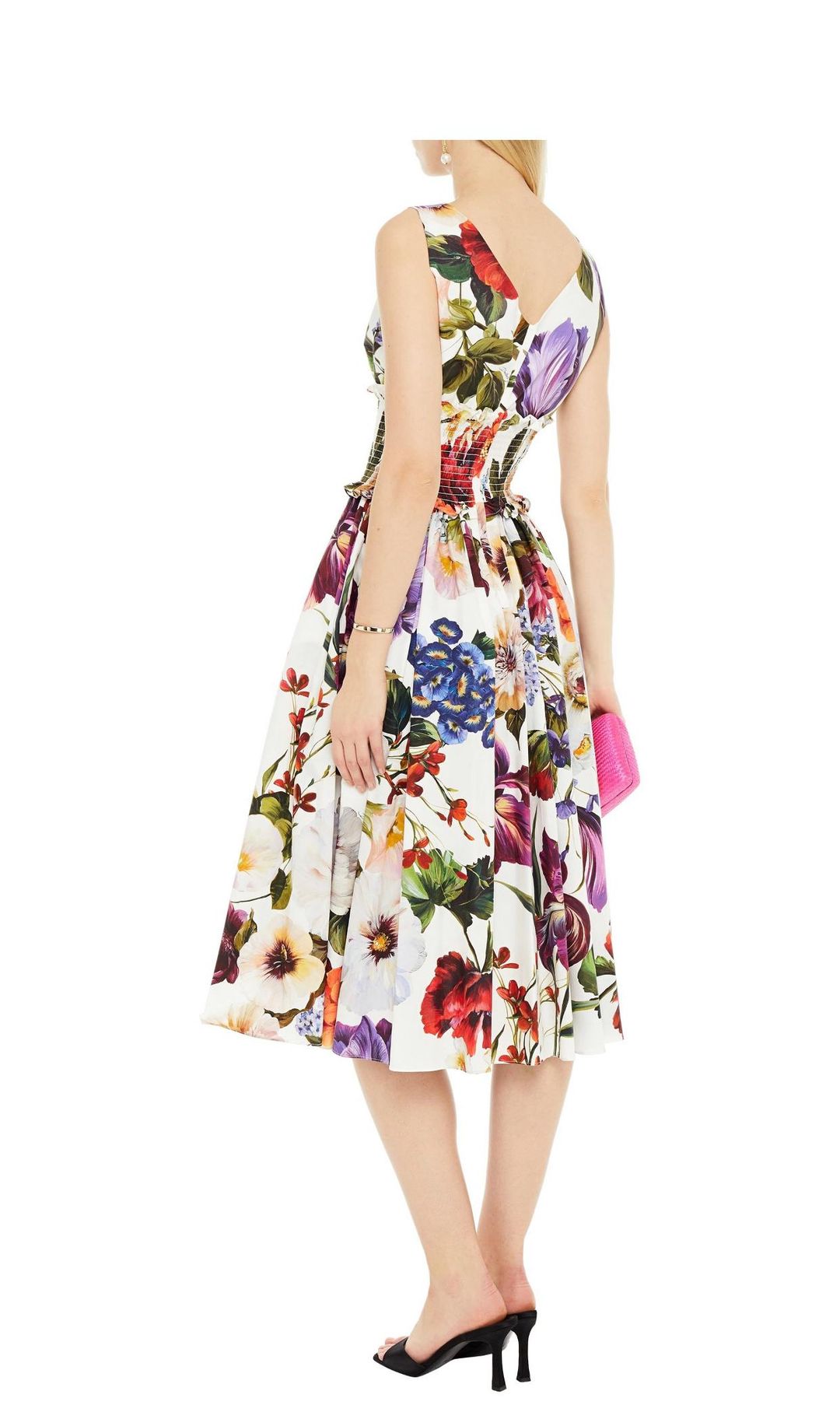 Dolce & Gabbana Shirred Cotton Poplin Midi Dress Print Size 10 for rent on The Volte - main image