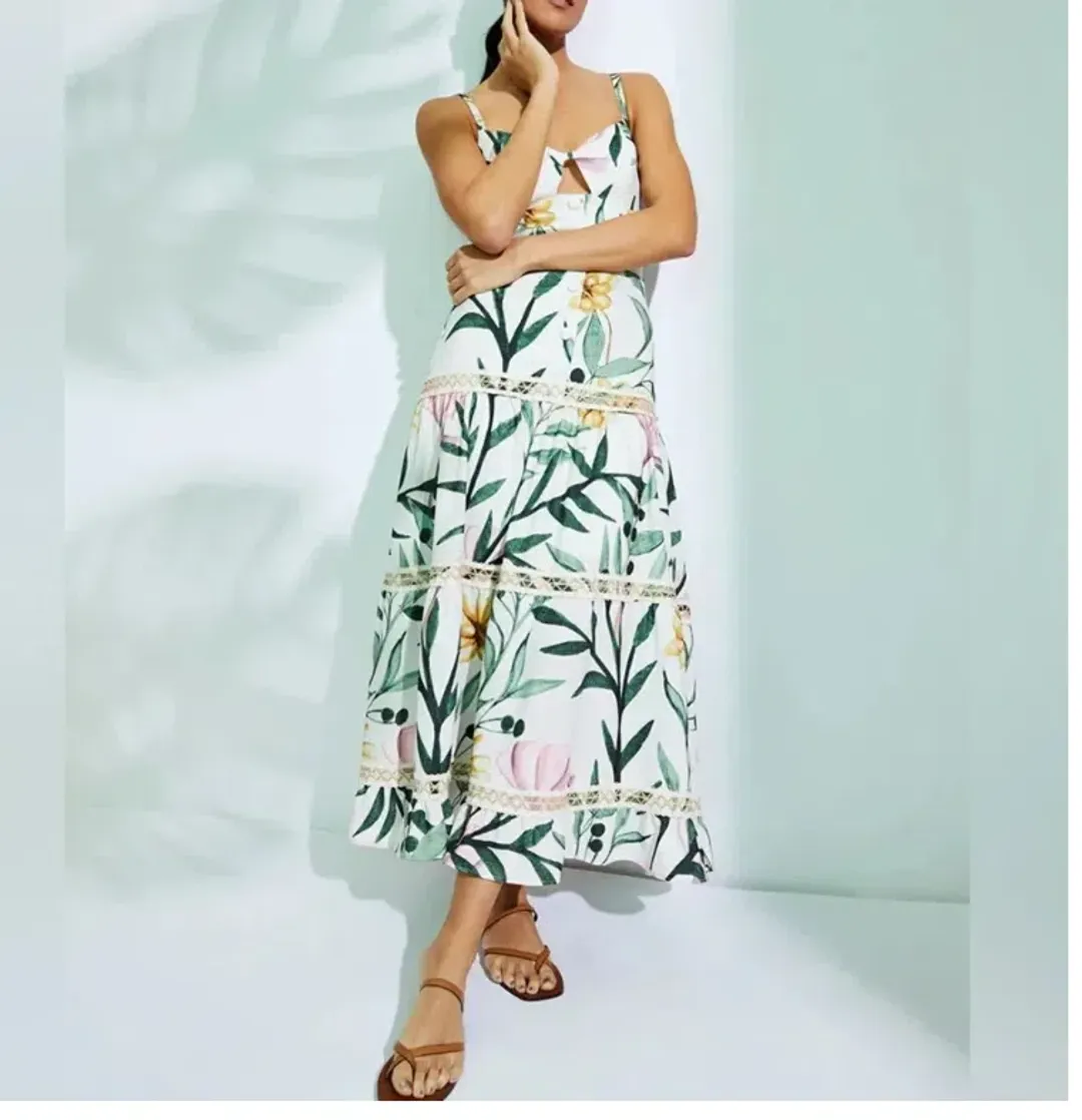 PatBo Jasmin Jute Trim MIDI Dress Size US 12 for rent on The Volte - main image
