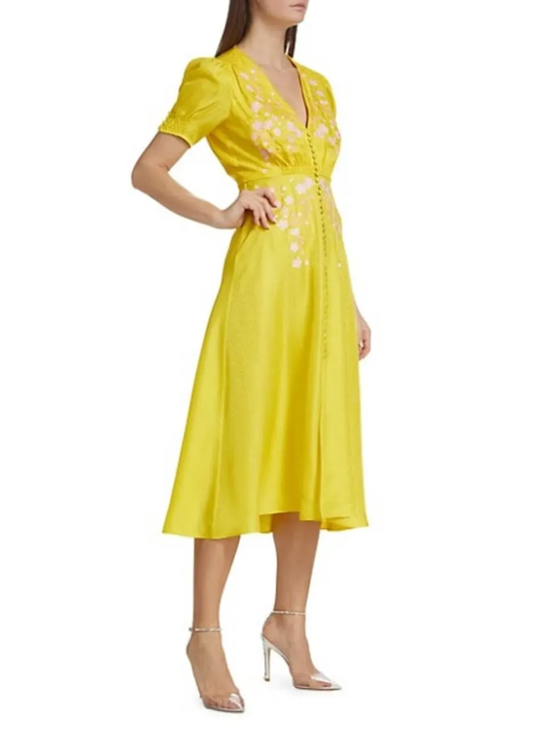Saloni Yellow Lea Embroidered Silk Dress Size 8 for rent on The Volte - main image