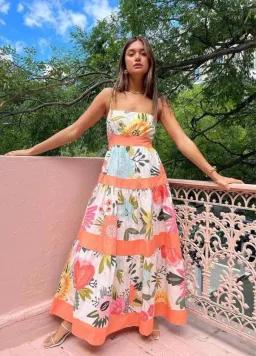 By Nicola Monet Tiered Maxi Dress In Potpourri/Melon Size 14 for rent on The Volte - image 5