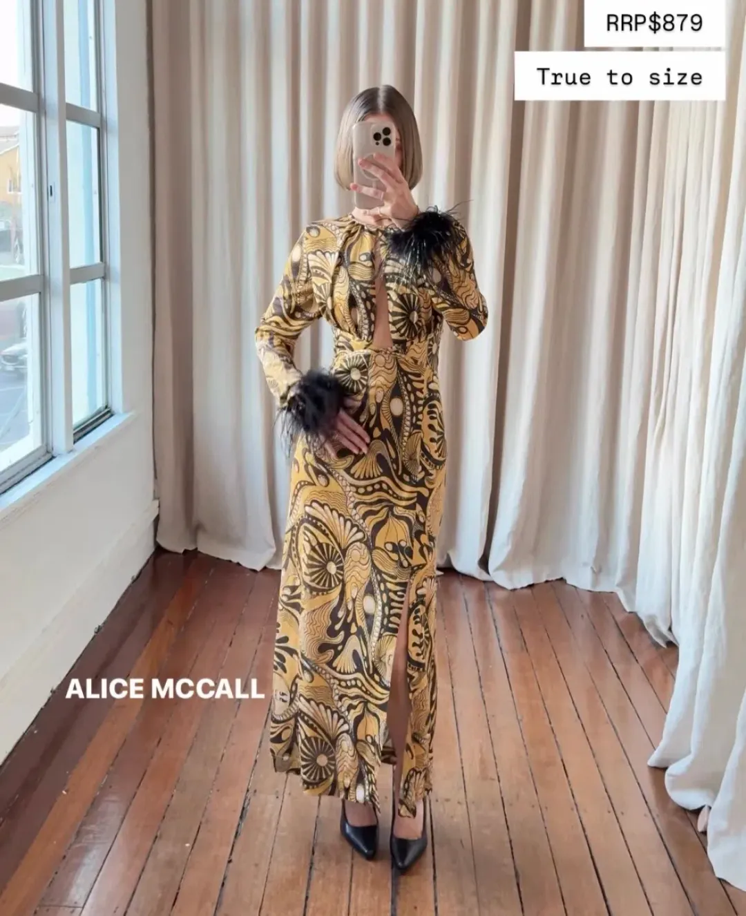 Alice McCall Gold Dust Feather Midi Dress | Size AU 12 for rent on The Volte - main image