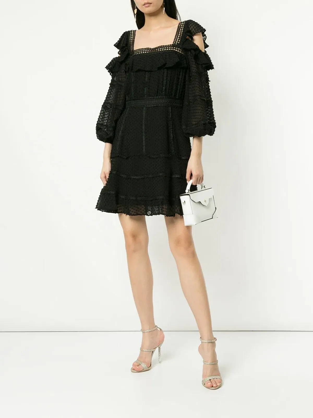 Rachel Gilbert Ollie black silk & cotton mini dress with puff sleeves Size 8 for rent on The Volte - main image