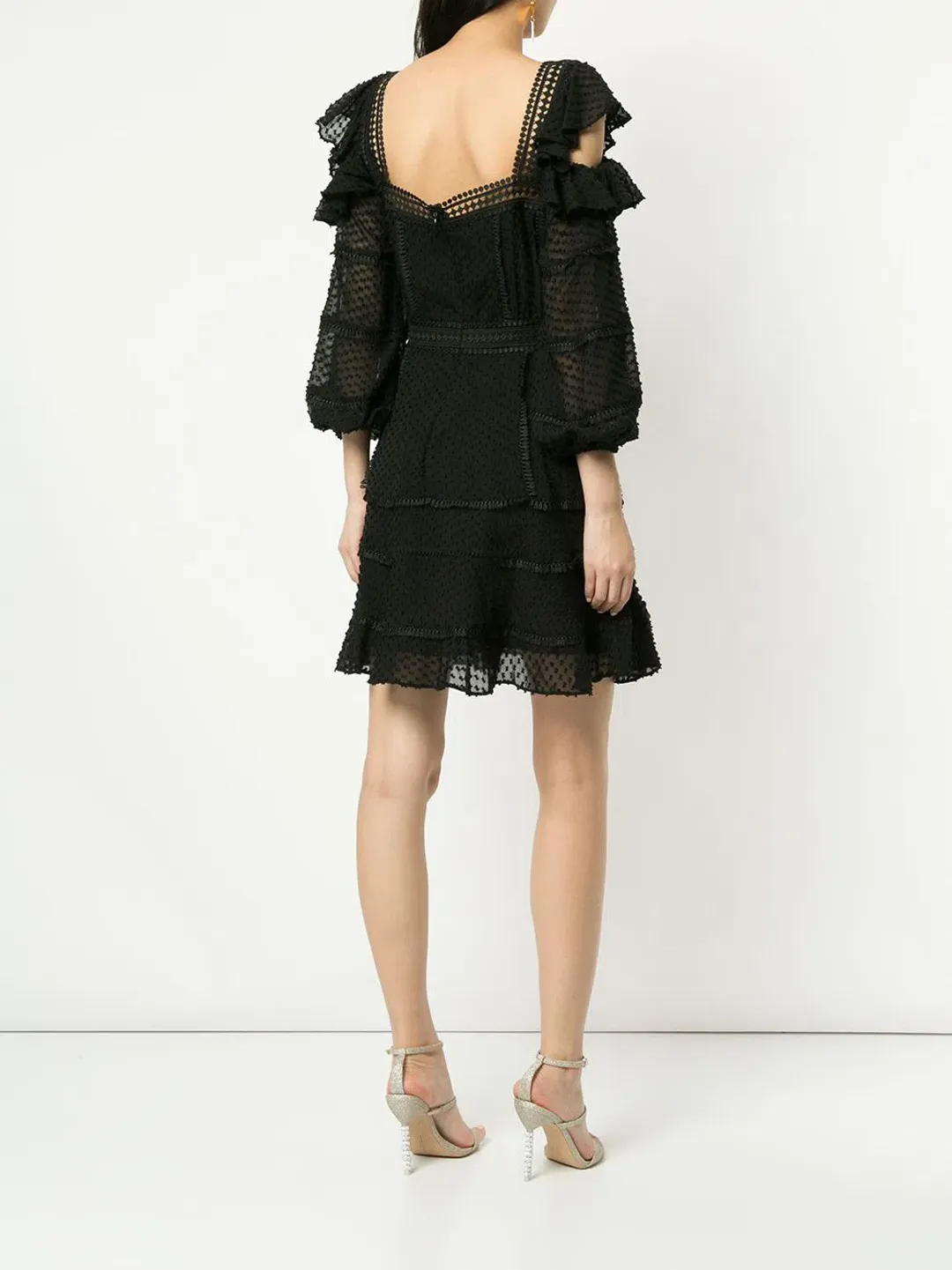 Rachel Gilbert Ollie black silk & cotton mini dress with puff sleeves Size 8 for rent on The Volte - main image