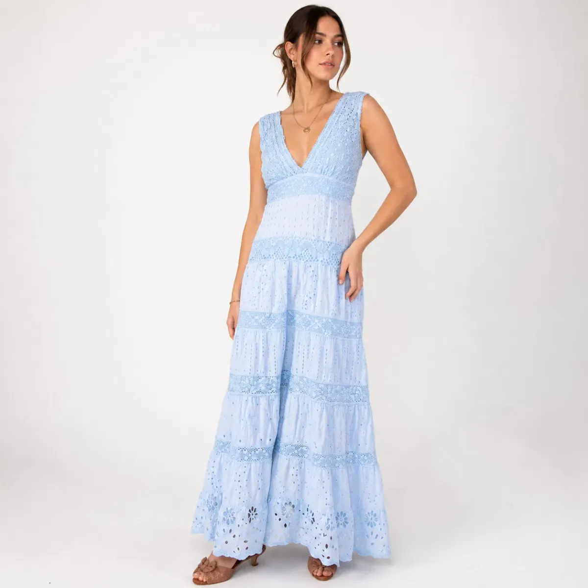 Temptation Positano lace blue eyelet dress Size S for rent on The Volte - main image