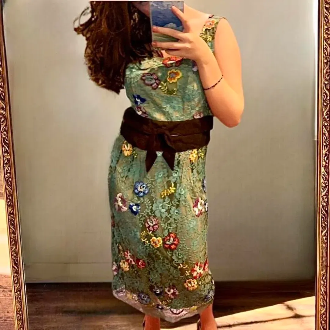 Scanlan Theodore boutique Beaded Green Mesh Dress Size 8 for rent on The Volte - main image