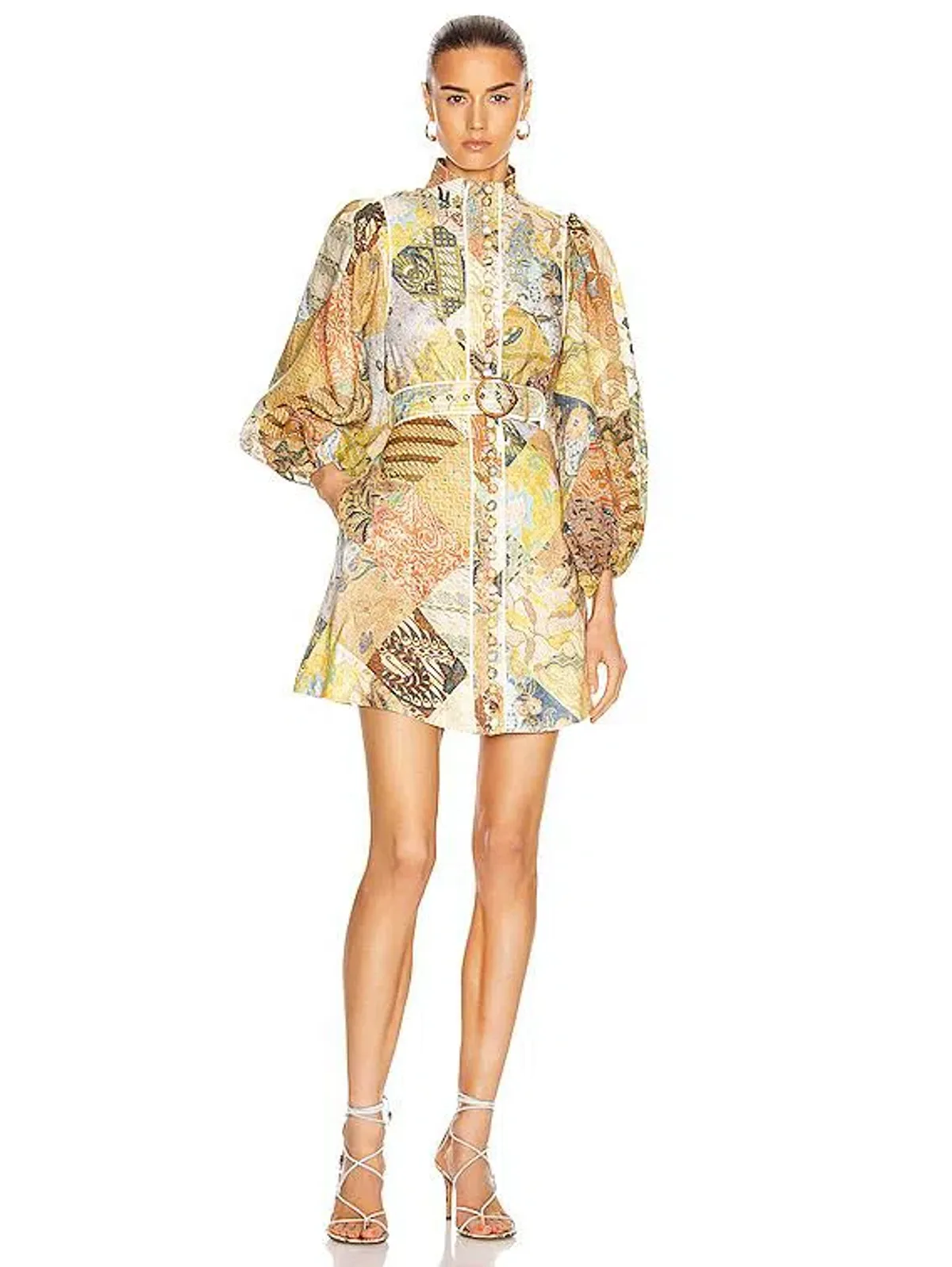 Zimmermann Brightside Belted Linen Mini Dress Print Size 8 for rent on The Volte - main image