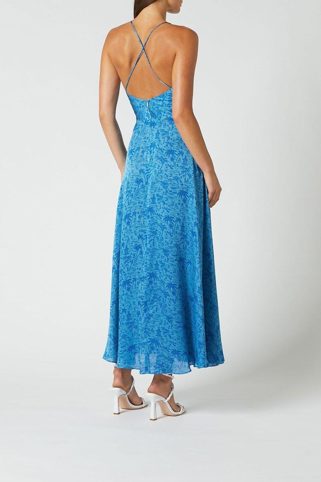 Scanlan Theodore Silk Tropical Strappy Dress Blue Size 8  for rent on The Volte - main image