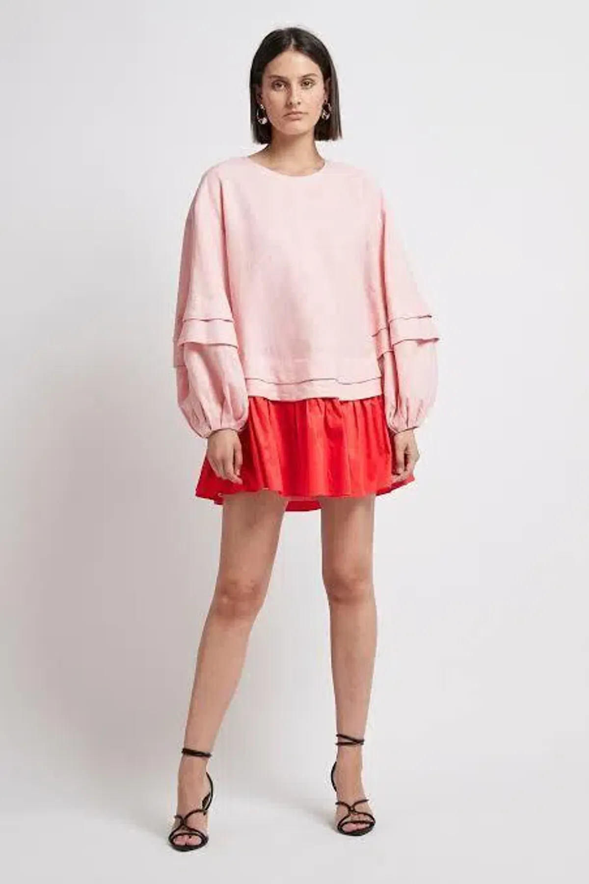 Aje Quietude Long Sleeve Mini Dress Red/Pink Size 4 for rent on The Volte - main image