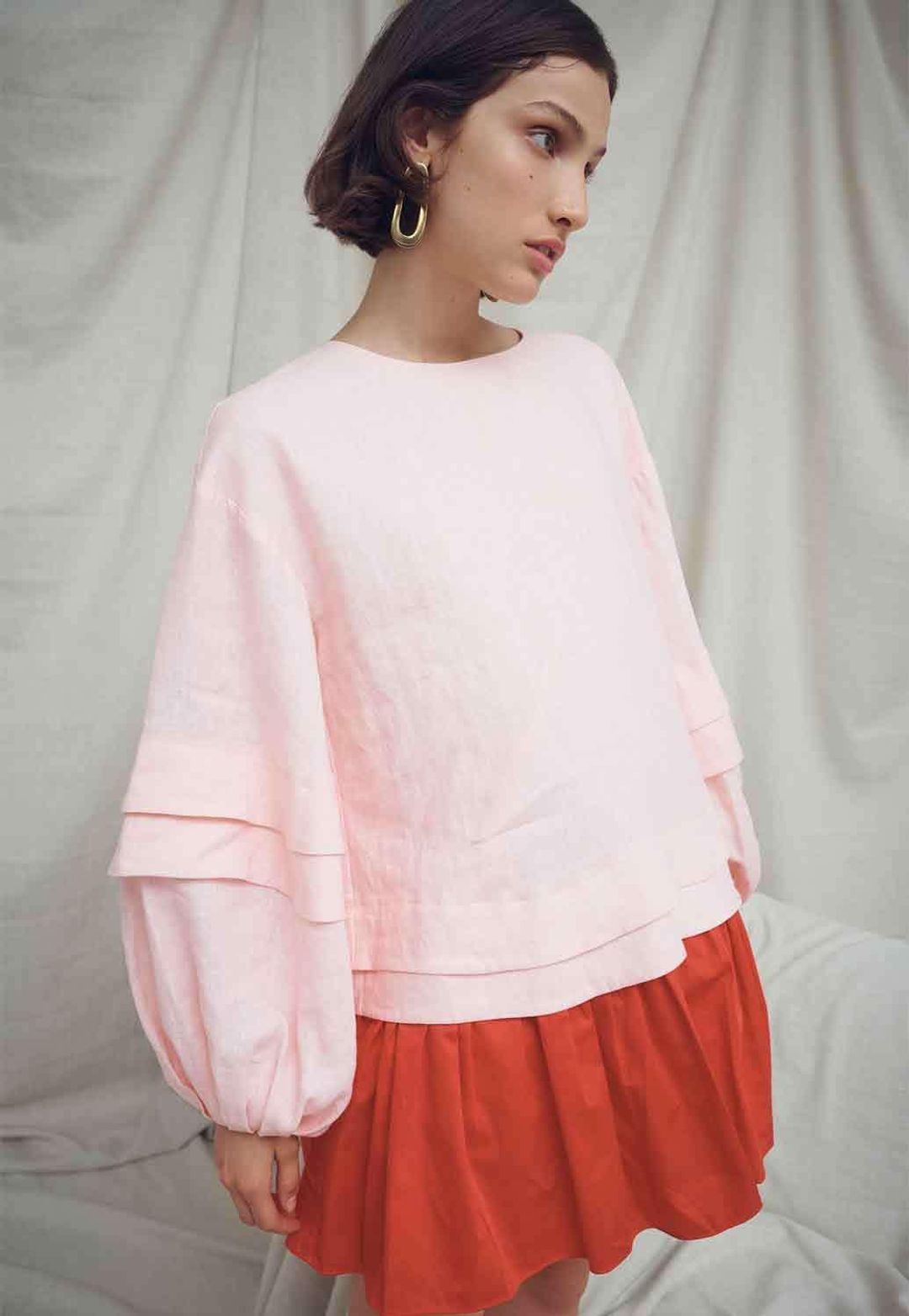 Aje Quietude Long Sleeve Mini Dress Red/Pink Size 4 for rent on The Volte - main image