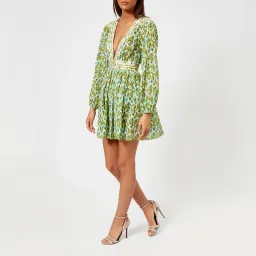 Zimmermann Golden Plisse Mini Dress Lemonade Acid Green Floral Size 8 / 0 for rent on The Volte - image 2