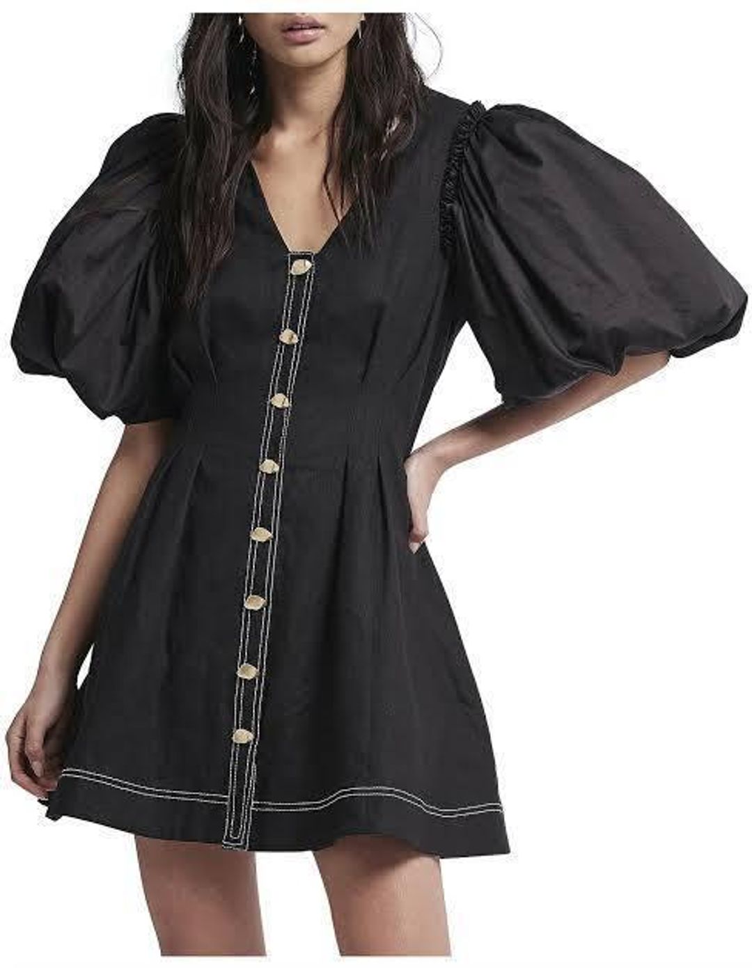 Aje Quietude Puff Sleeved Linen Mini Dress Black Size 8 for rent on The Volte - main image