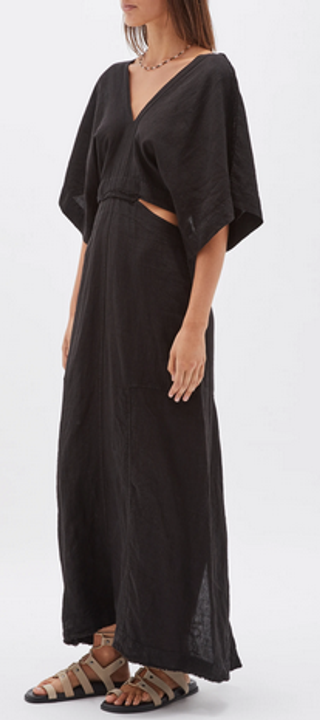 BASSIKE linen v neck longerline dress for rent on The Volte - main image