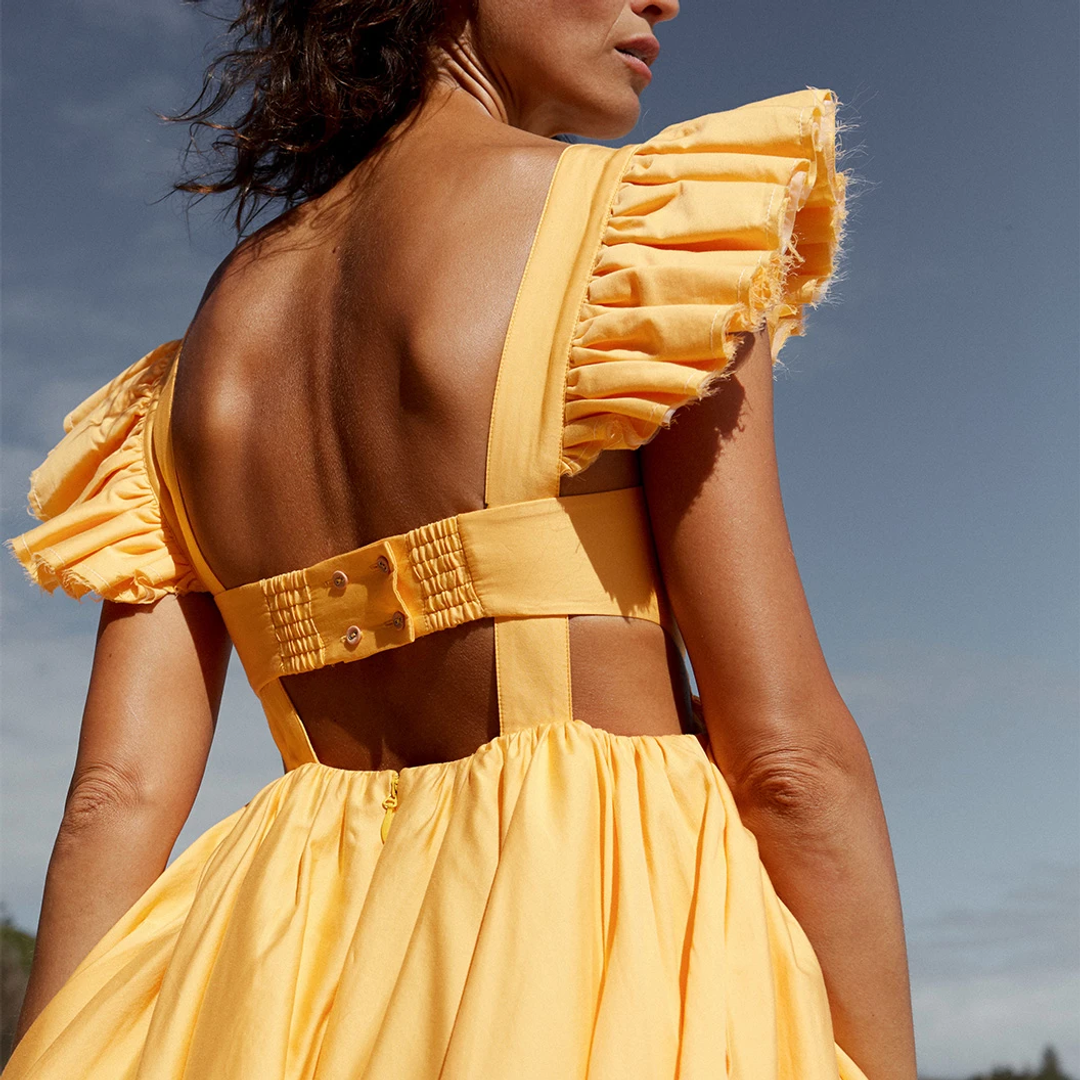 Aje Midsummer Mini Dress in Mango Size 8 for rent on The Volte - main image