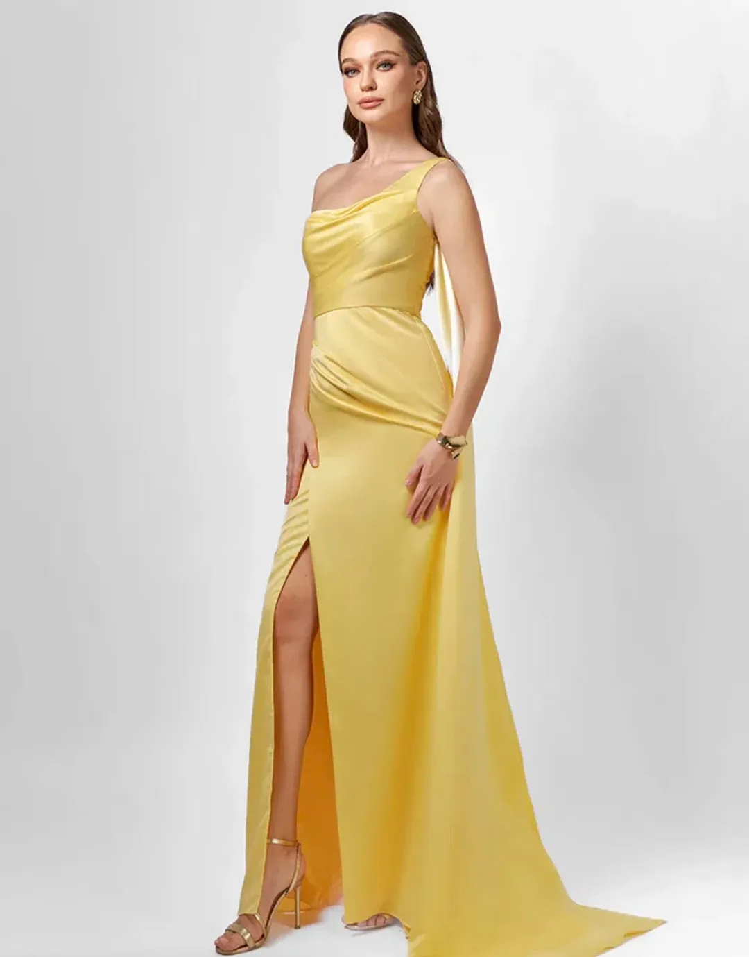 Bariano Davina One-Shoulder Gown Yellow Size 14 for rent on The Volte - main image