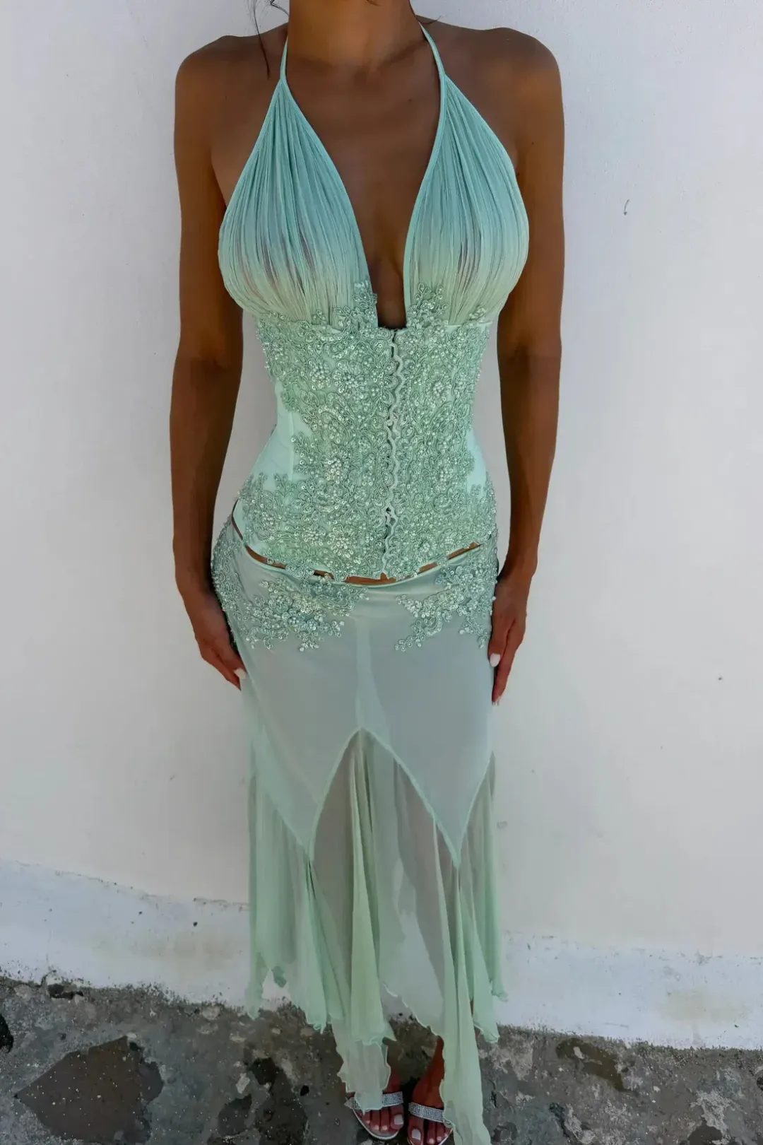 Mali Marea Rosabella Midi Skirt & Corset Mint for rent on The Volte - main image