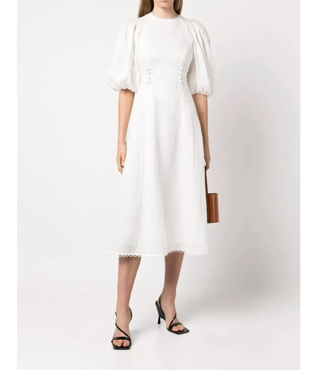 🤍ZIMMERMANN Rosa Button Detailed Lace Linen Midi Dress – Ivory White – Size 0 (AU 8)🤍 for rent on The Volte - main image