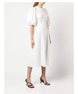 🤍ZIMMERMANN Rosa Button Detailed Lace Linen Midi Dress – Ivory White – Size 0 (AU 8)🤍 for rent on The Volte - image 1