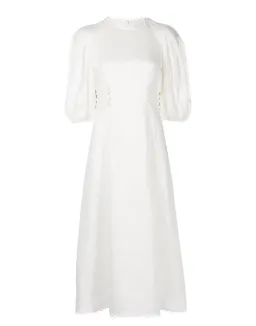 🤍ZIMMERMANN Rosa Button Detailed Lace Linen Midi Dress – Ivory White – Size 0 (AU 8)🤍 for rent on The Volte - image 4