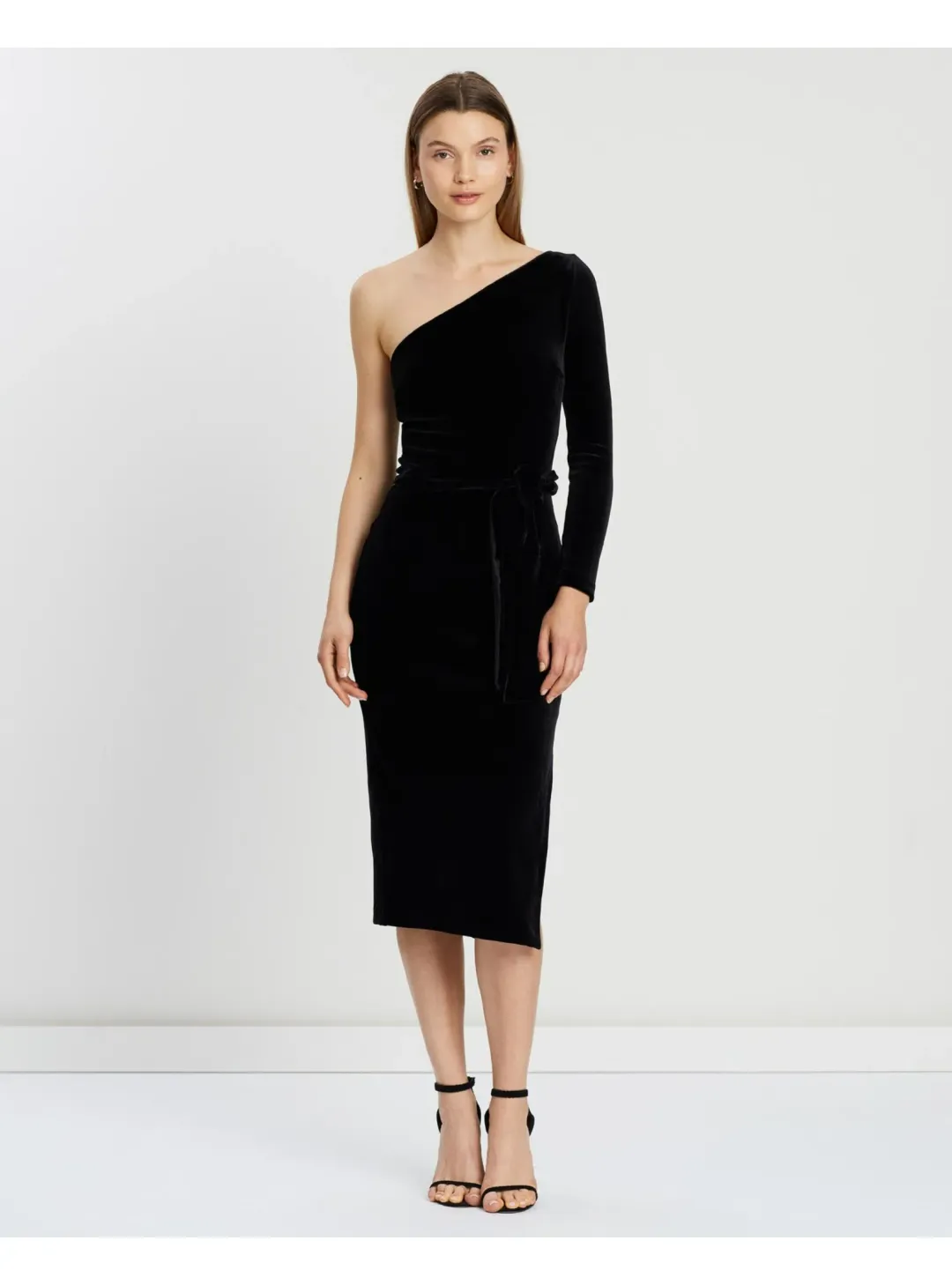 Bec & Bridge Velours One Shoulder Dress Black Size AU 6 for rent on The Volte - main image