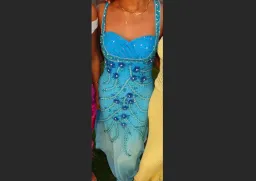 Custom Blue Beaded Sequin Maxi Dress Size 8  for rent on The Volte - image 2