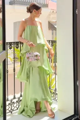 Elliatt Tilly Tiered Dress in Green Size S/AU 8 for rent on The Volte - image 1