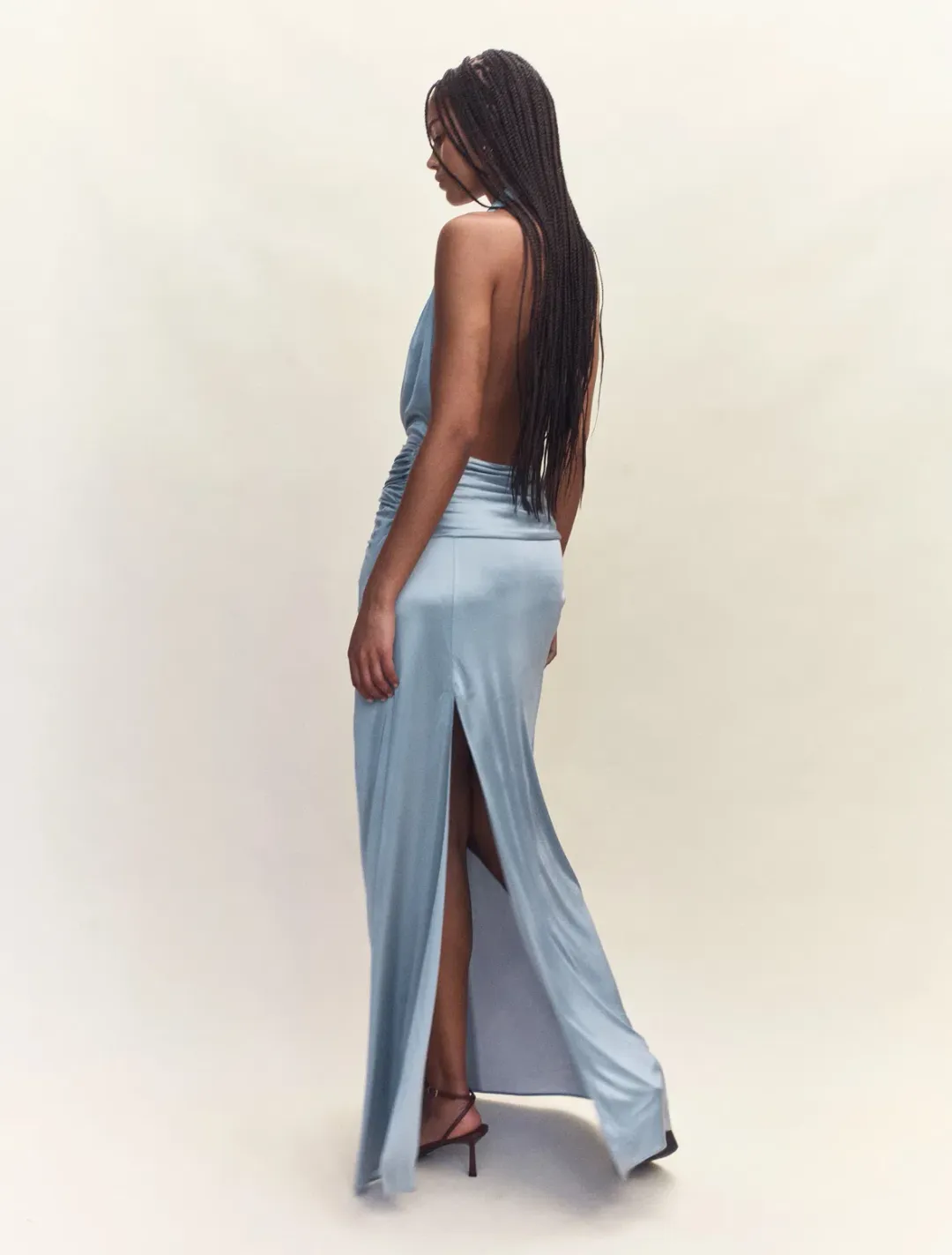 Courtney Zheng Selene Plunge Jersey Gown Blue size 8 for rent on The Volte - main image