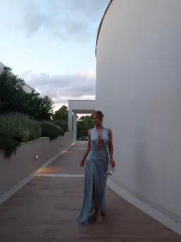 Courtney Zheng Selene Plunge Jersey Gown Blue size 8 for rent on The Volte - image 4