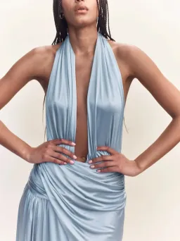 Courtney Zheng Selene Plunge Jersey Gown Blue size 8 for rent on The Volte - image 2