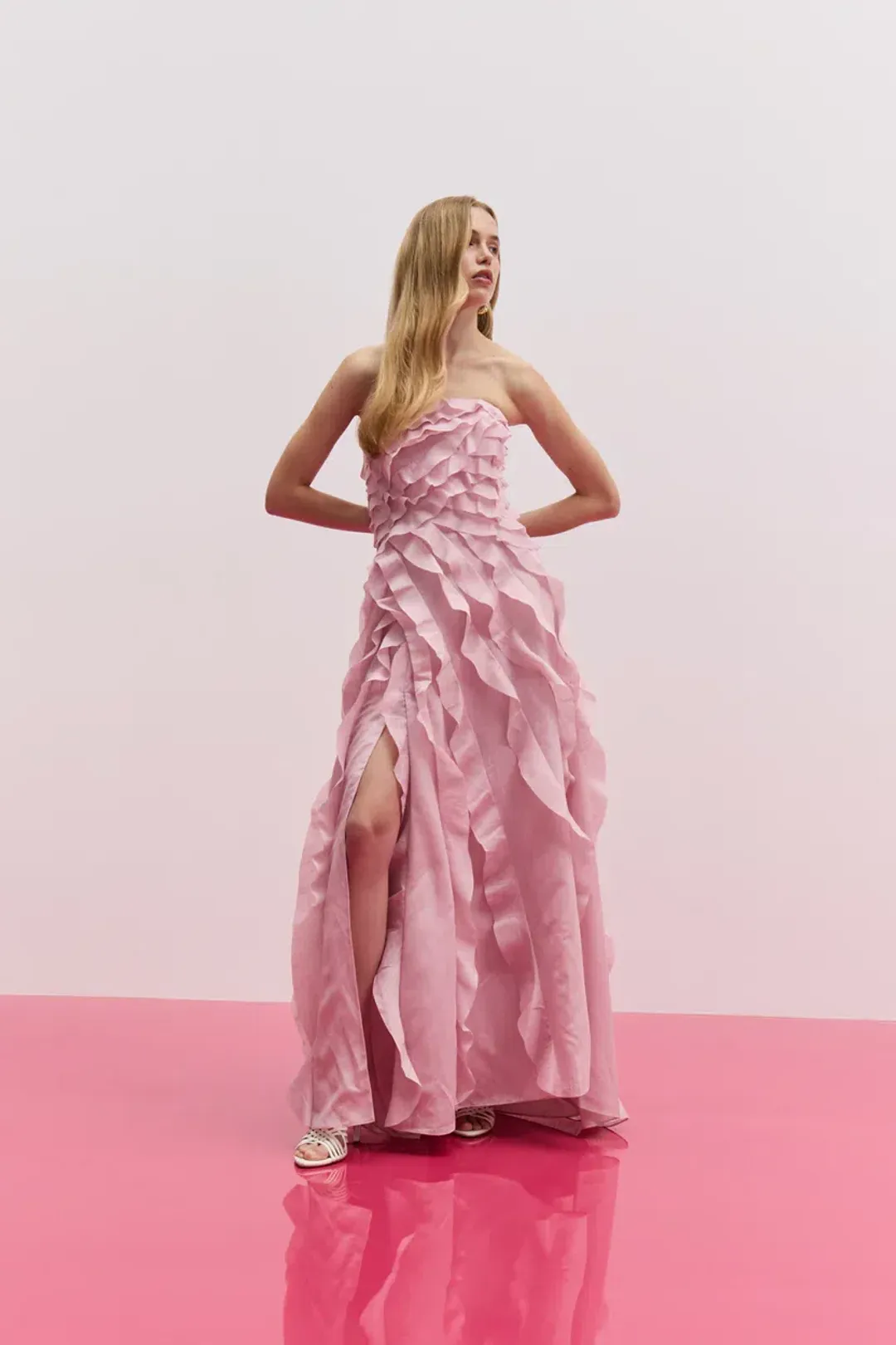 🌸 Aje ALLAIRIE GOWN in Chalk Pink - Size 6AU 🌸 Ruffled Tiered Maxi Dress 🌸 for rent on The Volte - main image