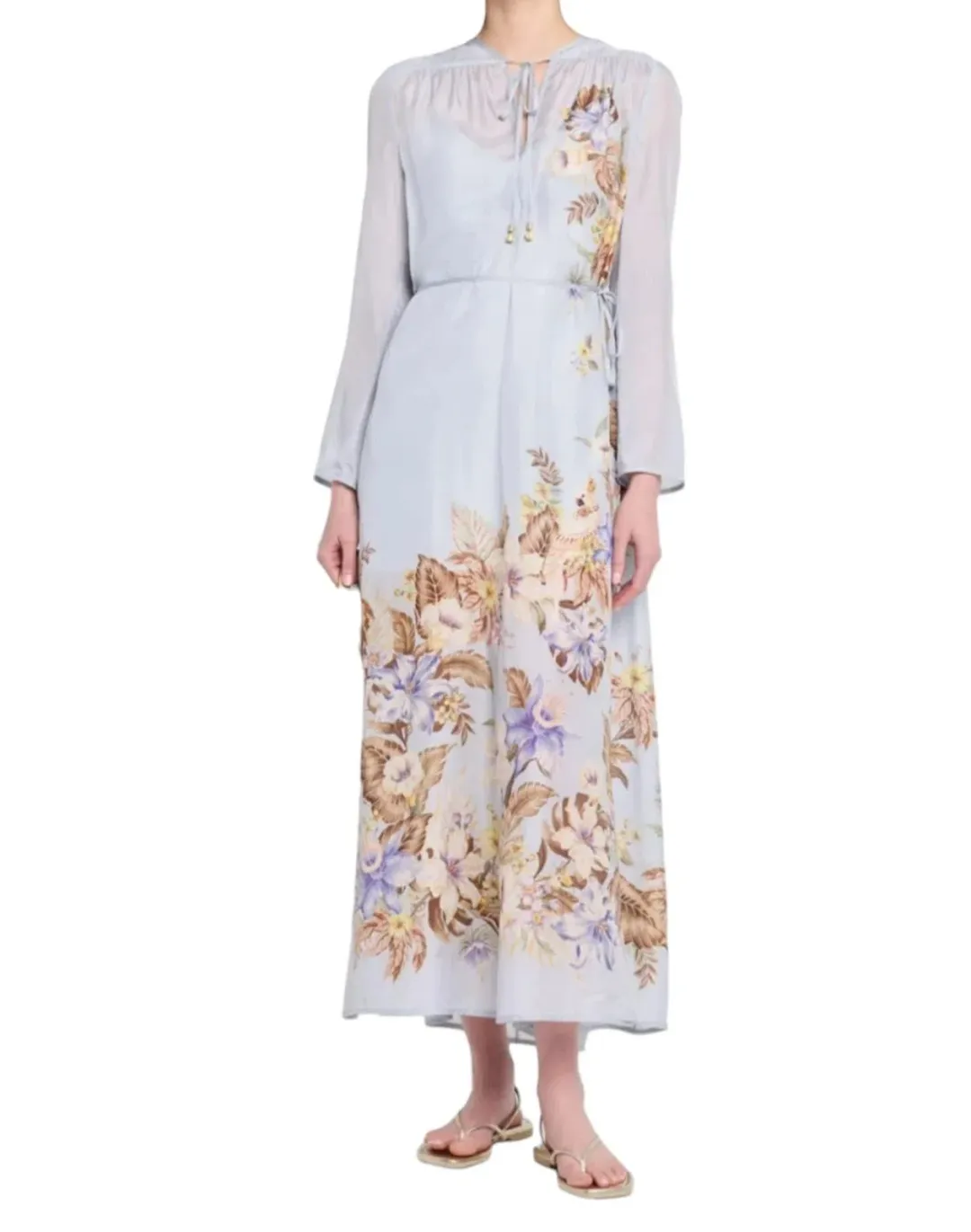 🩵 Zimmermann Coco Billow Maxi Dress Size 4 / AU 16 Silk Powder Blue Floral Print 🩵 for rent on The Volte - main image
