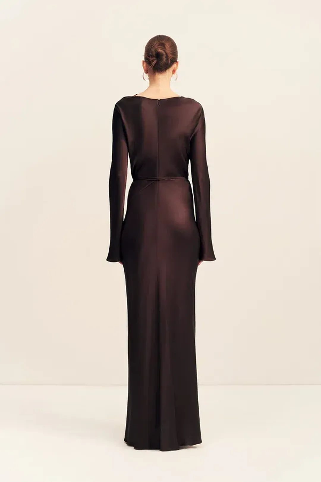 Shona Joy Agnes Long Sleeve Maxi Dress With Belt in Espresso - size 8 for rent on The Volte - main image